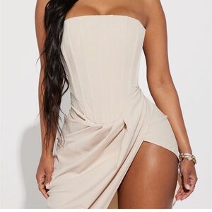 Fashion Nova Cream Strapless Dress